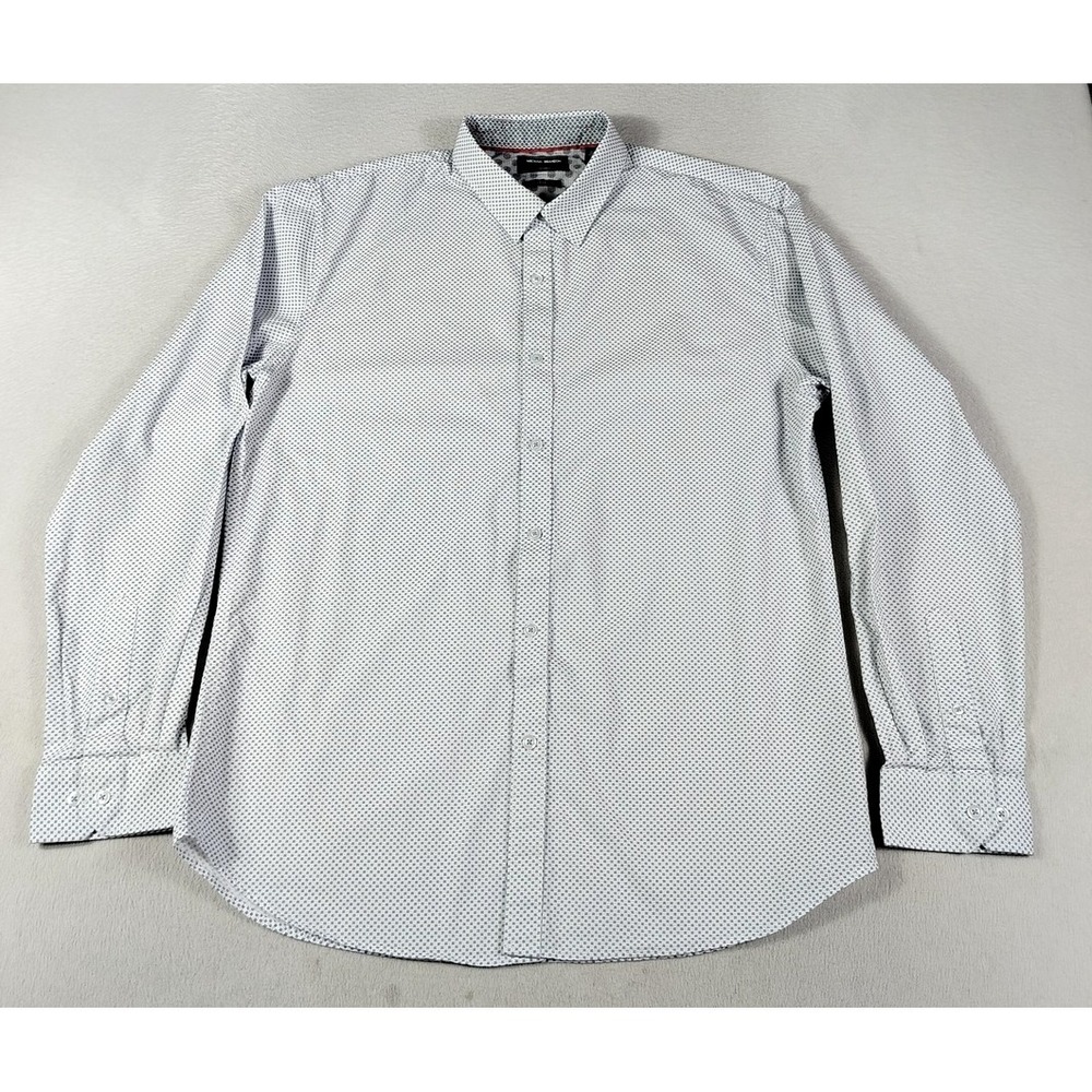 Michael Brandon Shirt Mens Large White Geometric Print Button Down Cotton Casual